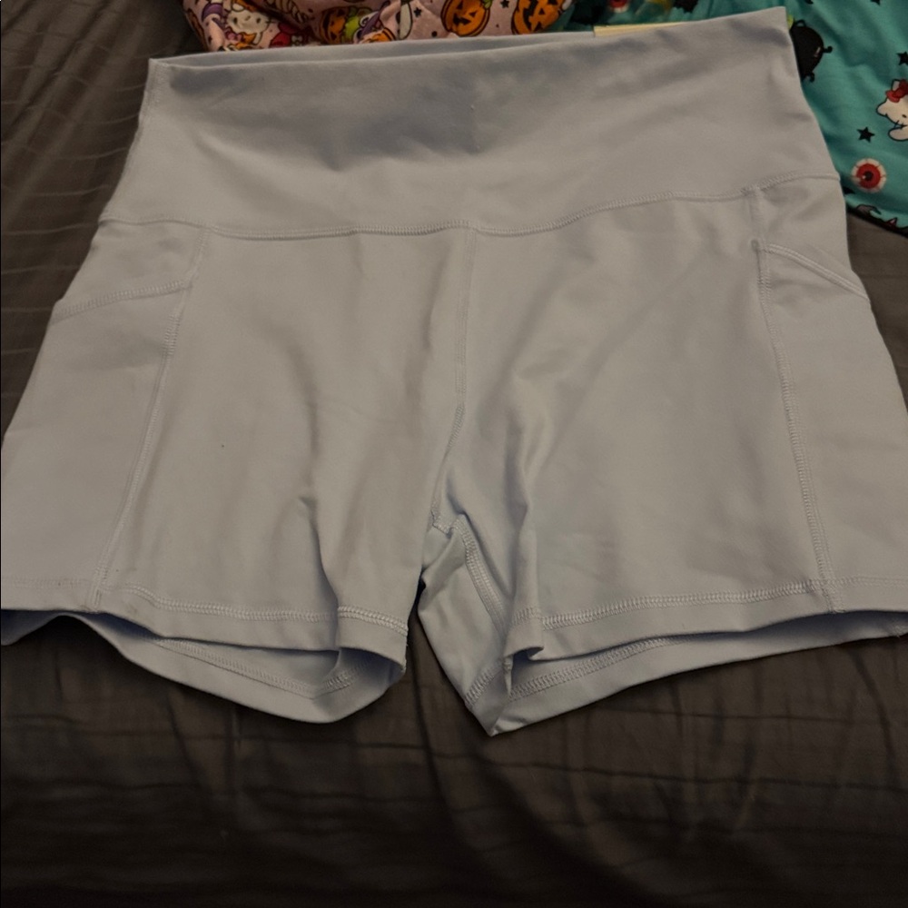 Light Blue High-Waisted Shorts bike shorts with pockets
